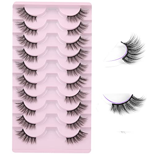 Half Lashes Natural Look Wispy Cat Eye 3D Faux Mink 10 Pairs