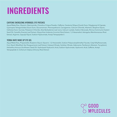 Good Molecules Energizing Eye Care Set ? Caffeine Hydrogel Under Eye Patches (30ct) & Yerba Mate Wake Up Eye Gel (15ml) ? Reduce Dark Circles and Puffiness with Hyaluronic Acid - Skin Care for Face