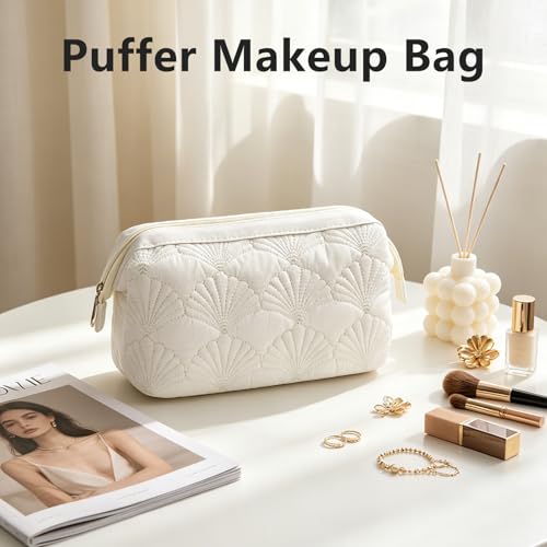 Wudygirl Puffy Makeup Bag with 3 Pockets - Travel Cosmetic Organizer