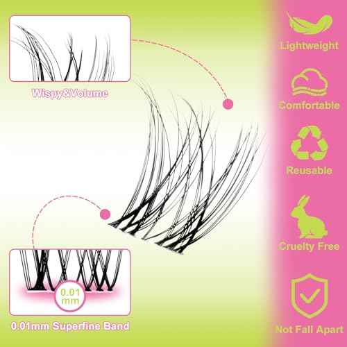 Lash Clusters Kit Natural Venus Cluster Eyelash Extensions Kit 8-16mm Wispy Eyelash Clusters D-curly Individual Eye Lashes Thin Invisible Band DIY Lash Extension Kit G02 by WiWiLINK