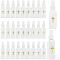 Hiceeden 30 Pcs 60ML Spray Bottles with Gold Cross Pattern, Empty Plastic Catholic Water Container, Portable Water Bottles for Halloween Easter Party, White (2oz)