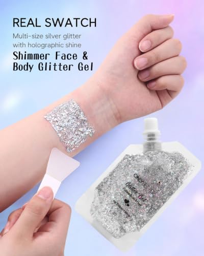 Silver Holographic Body Glitter Gel - Waterproof, 2 Pack