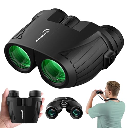 Aurosports 15x25 Compact Binoculars for Adult Kids - High Power Binoculars for Bird Watching - Easy Focus Small Binocular with Low Light Vision for Travel, Camping, Concert, Hiking