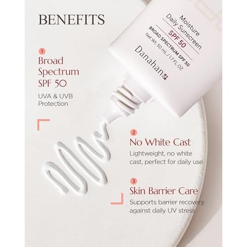 Moisture Daily Sunscreen SPF 50 Broad Spectrum ? No White Cast, Lightweight Korean Face Sunscreen | Hybrid UV Protection with Ginseng & Niacinamide, 1.7 oz