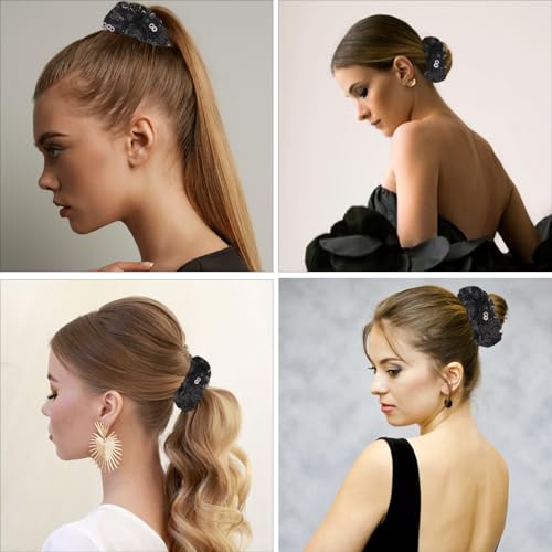 OTYOU 6 Pack Sequins Hair Scrunchies Rich Tones Scrunchy Metallic Bobbles Elastic Hair Bands Ties Glitter Ponytail Bun Holders Hair Accessories for Women Girls (Black)