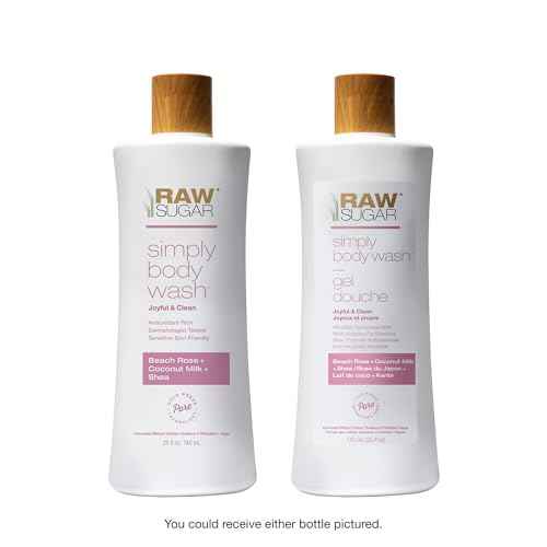 RAW SUGAR Simply Body Wash, Beach Rose + Coconut Milk + Shea (25 Fl Oz, Pack of 1) Sensitive Skin Bath Soap, Formulated without Sulfates & Parabens