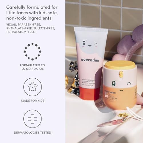Kids Happy Morning DUO with Spa headband for Girls: Clean & Vegan Skin Care for Kids Bundle | Kids Skin Care Cloud Face Wash + SPF 20 Mineral Face Cream | Non-Toxic | Easy-to-Use Skincare for Kids