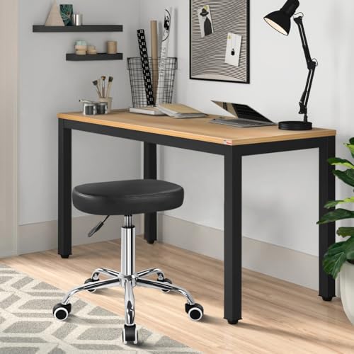 Black Rolling Stool with Swivel & Height Adjust