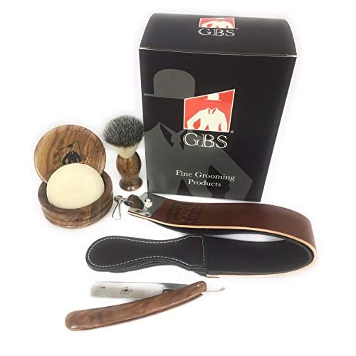 G.B.S Men Professional Shaving Kit Box- Rust Free Stainless Shaving Razor with Wooden Handle, Wooden Soap Bowl, Shaving Brush, Leather Strop, - A Full Package for Men¡¯s Shaving
