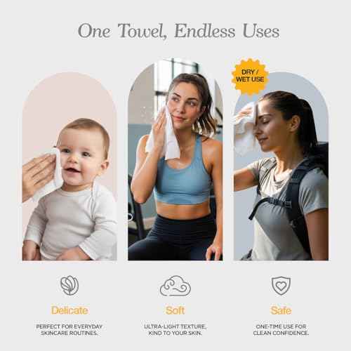 Face Towels - Ultra Soft and Thick Disposable Face Towelettes for Women - Biodegradable Facial Towels for Sensitive Skin - Face Cleansing, Makeup Removal, 10x12 Extra Large - 50 Pack