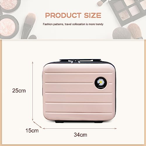 16 inches Large Capacity Hard Shell Cosmetic Case with Zipper and Handle Makeup Travel Case for Women Girl Pink