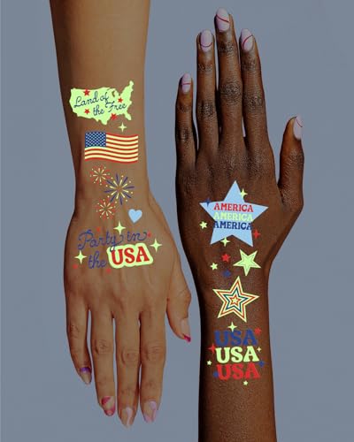 Glow in the Dark Fourth of July Temporary Tattoos, 54 Designs