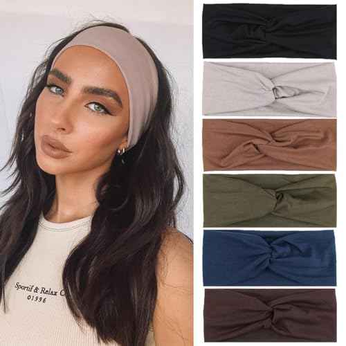 Kachanaa 6 Pack Elastic Fashion Non-slip Workout Headbands for Women Knot Floral Printed Hair Band Scarf Turban for Yoga Outdoor Sport Sweat Wicking Accessories