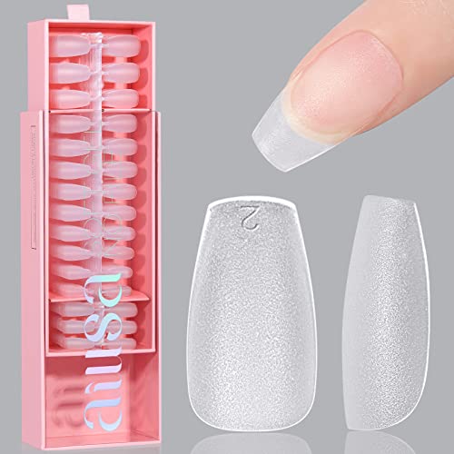 AILLSA Short Coffin Nail Tips 450pcs Soft Gel Full Cover Nail Tips Matte Pre-filed Press On False Nails Tips Fake Extension Gelly Nail Tips for Acrylic Nails Professional With Gift Box （15 Sizes）