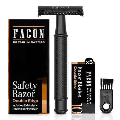 Fac?n Double Edge Safety Razor for Men & Women - Butterfly Open Stainless Steel Razor w/ 50 Platinum Double Edge Safety Razor Blades, Single Blade Razor for Smooth Close Shave, Reusable & Eco-Friendly