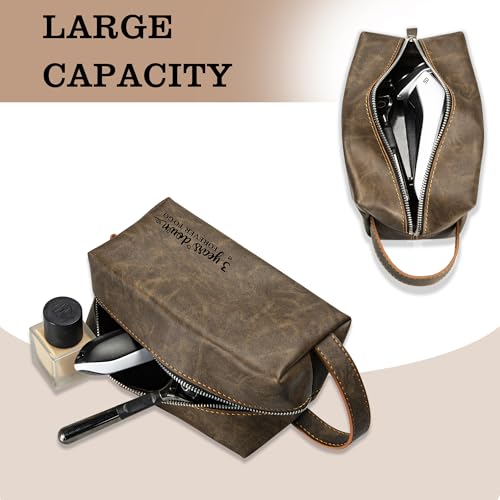 3rd Years Leather Anniversary Present for Him, 3 Years Wedding Gifts for Husband Anniversary, Engraved PU Leather Toiletry Bag and KeyChain