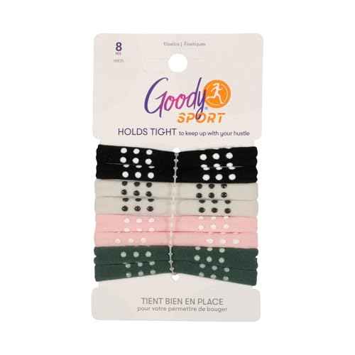 Goody Sport Ouchless Seamless Hair Elastics, 8 Ct, 4 Assorted Colors, Sport-Level Silicone Grip for Active Lifestyles, Damage-Free Wear Ties, Styling Accessories for Women & Men, All Hair Types