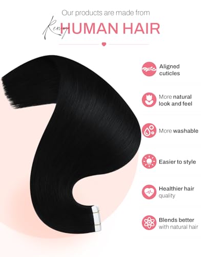 Moresoo Tape in Hair Extensions 18 Inch Remy Human Hair #1 Black 20pcs