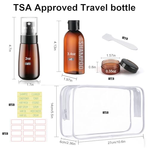 TSA Approved Travel Bottles Kit - 10 Pc Leak Proof Toiletries Set