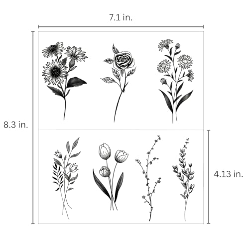Black Floral Temporary Tattoos - Waterproof Realistic Flower Design
