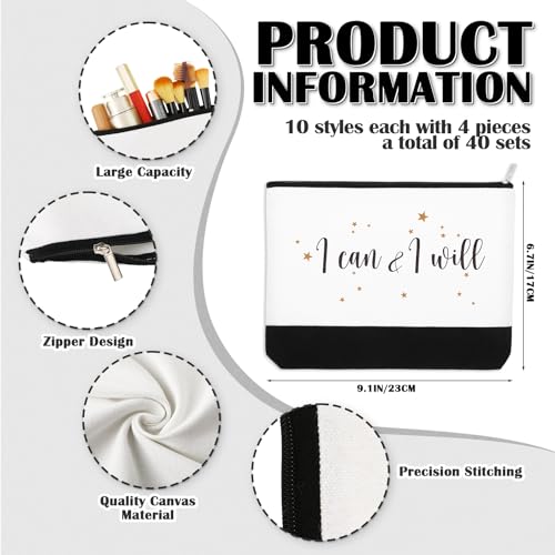 Sanwuta 80 Pcs Motivational Employee Appreciation Gifts with Postive Canvas Makeup Bags and Silicone Keychains Graduation Gift for Women Nurses Teacher Students Coworker Office Group