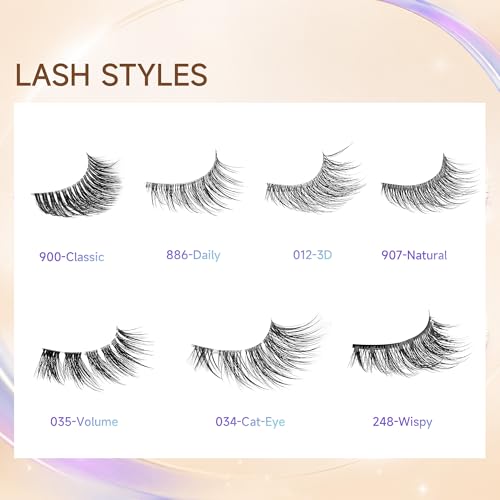 GAQQI Wispy False Eyelashes 7 Pairs C-Curl Clear Band Reusable