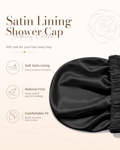 Waterproof Satin Lined Shower Cap for Women | Large Reusable