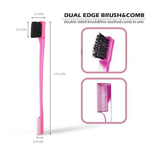 Soft 'N Style Double Sided Edge Control Hair Brush Comb Combo Pack 6 Pieces Pink and Black