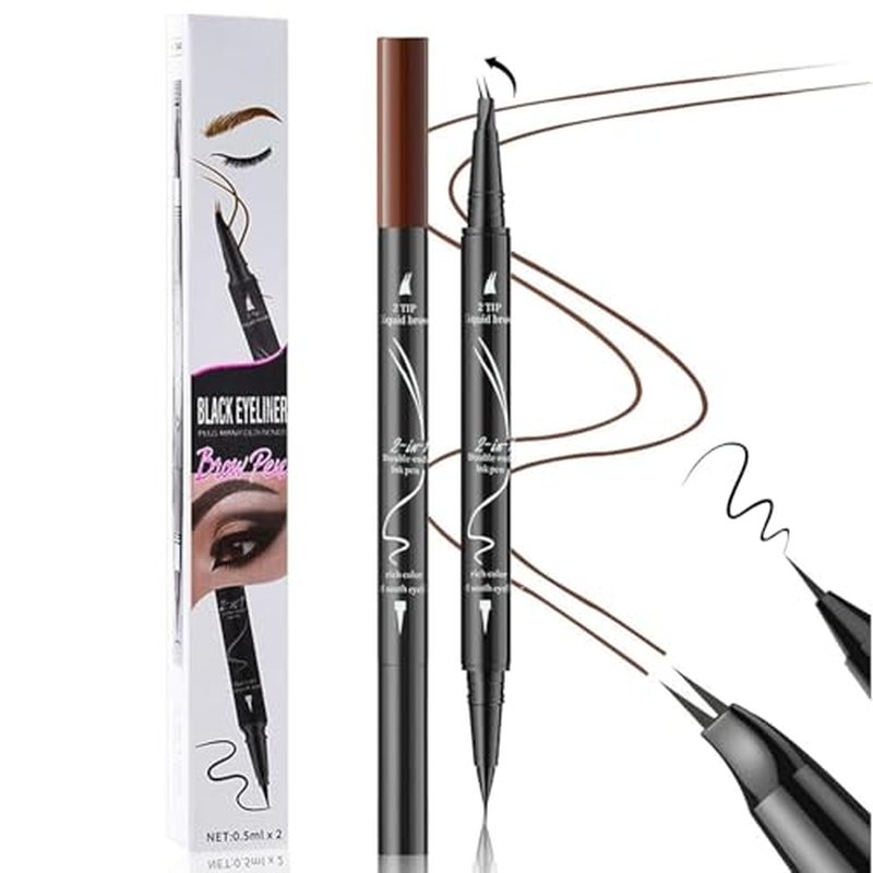 2-in-1 Curved Eyebrow Pen & Eyeliner - Waterproof, Smudge-Proof