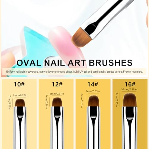 JFIYUOMCI Marble Black French Nail Brush Set 10#,12#,14#,16# Dual-Function Manicure Tools