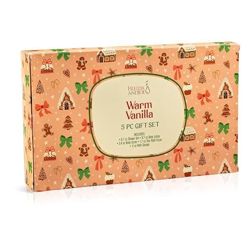 Freida & Joe Fragrance Bath & Body Collection Gift Box, Includes Shower Gel, Body Lotion, Body Scrub, Bath Bomb & Sponge (Warm Vanilla 3.0) ? Mother's Day Gift for Mom