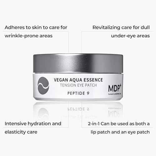 MDP+ PEPTIDE 9 VEGAN AQUA ESSENCE TENSION EYE PATCH, Niacinamide, eye mask 3.38 oz/1.6gx60ea,Hyaluronic Acid, Wrinkle Care, Under Eye Mask, Puffy Eyes, Hydrating Treatment