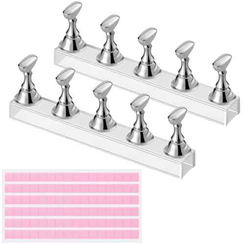 Etercycle Nail Stand Press On Nail Stand Nail Holder for Painting Nails Magnetic Nail Tips Practice Stands with 80Pcs Reusable Putty (Silver)