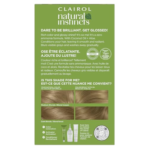 Clairol Natural Instincts Demi-Permanent Hair Dye, 8A Medium Cool Blonde Hair Color, Pack of 1