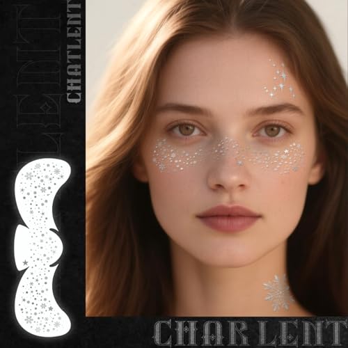 Glitter Snowflake Freckles Face Tattoos - 18 Sheets Waterproof Silver Temporary Makeup Patches for Women Christmas Makeup Accessories