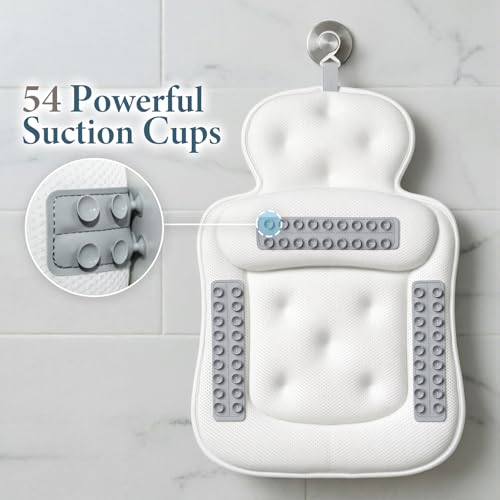 Bath Pillow for Tub with 54 Suction Cups & 3D Mesh