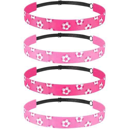 SATINIOR 4 Pieces Non-slip Soccer Headband for Girl Adjustable Football Hairband Sport (Pink)