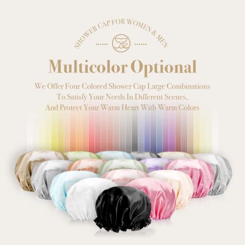 WhaleLife Shower Cap 4-Pack - Double-Layer Waterproof Satin-Lined