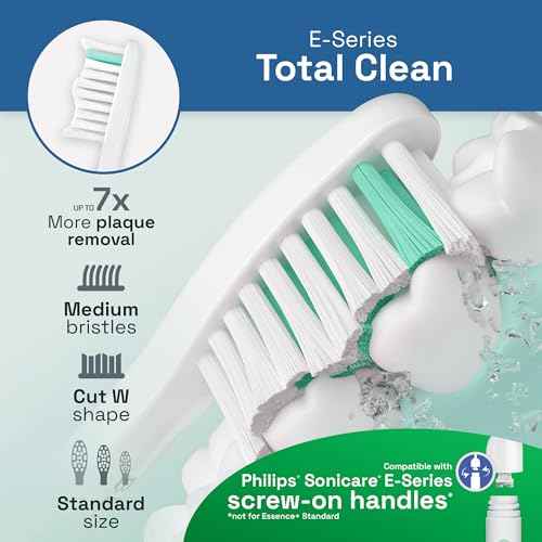 Brushmo e-Series Total Clean Replacement Toothbrush Heads, Compatible with Philips Sonicare Screw-on Electric Toothbrush Handles, 6 Standard Heads, Medium Firm Dupont Bristles, BM726-bw, White