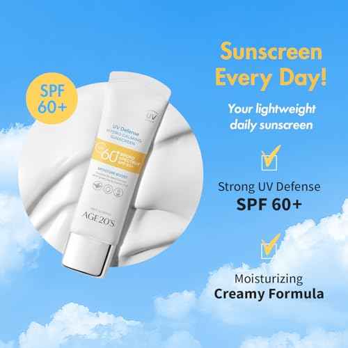 AGE20'S UV Defense Hydro Calming Sunscreen SPF 60+ | Korean Sunscreen | Moisturizing Creamy Formula, No White Cast, Lightweight Finish | Green Tea + Aloe Vera | Dermatest Excellent | 1.69 fl.oz*2