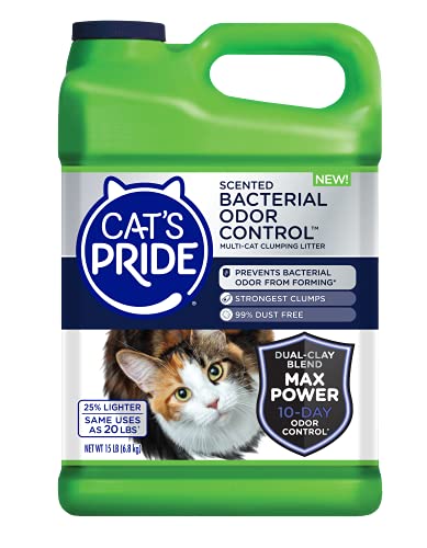 Cat's Pride Max Power: Bacterial Odor Control - Up to 10 Days of Powerful Odor Control - Strong Clumping - 99% Dust Free - Multi-Cat Litter, Scented, 15 Pounds (Pack of 2)