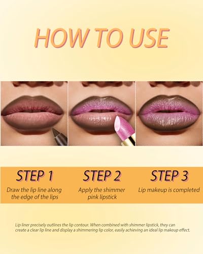 Light Pink Shimmer Lipstick & Brown Liner Combo Set