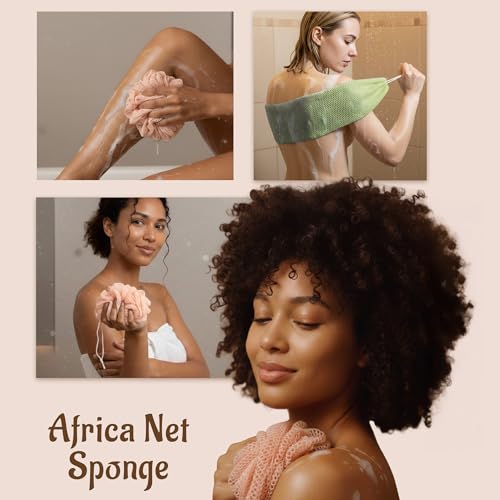Pink African Net Sponge with Knots - Exfoliating Washcloth for Shower & Bath