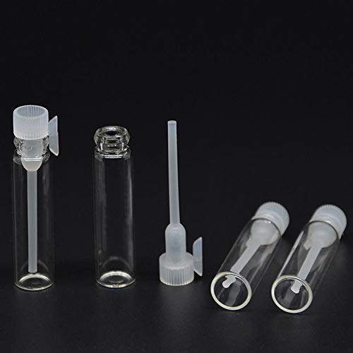 Teensery 100 Pcs Empty Perfume Sample Bottles Mini Glass Refillable Sample Vial Containers with Clear Cap for Aromatherapy, Essential Oil, Fragrance and Liquid (2ml) (Pack of 5)