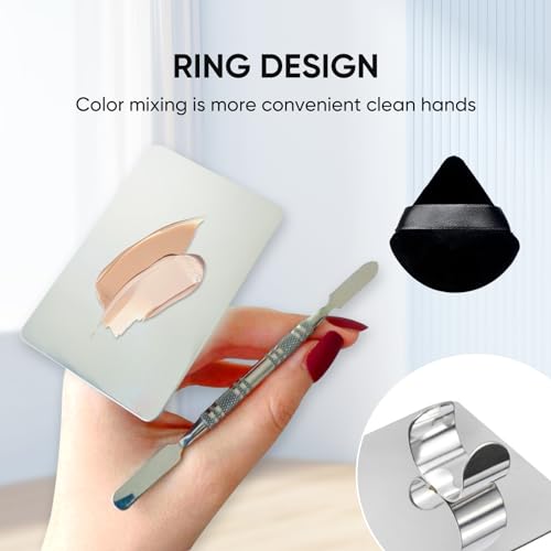 Stainless Steel Makeup Palette with Spatula & Brush Set