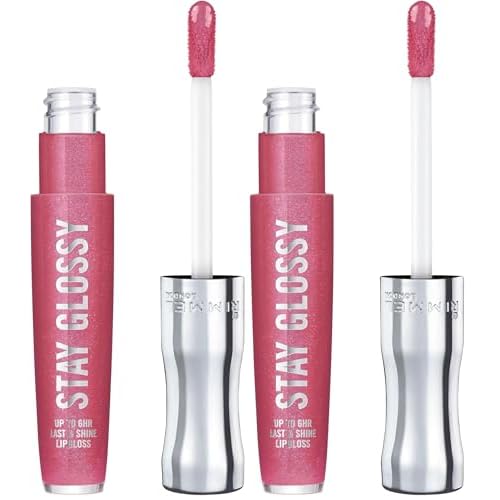 Rimmel Stay Glossy Lip Gloss - Non-Sticky and Lightweight Formula for Lip Color and Shine - 123 Back Row Smooch, .18oz (Pack of 2)
