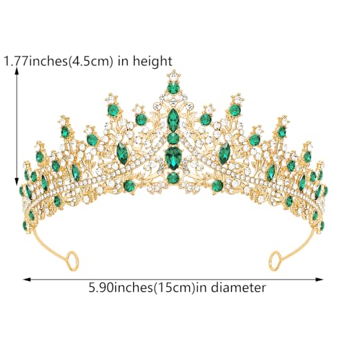 Gold Green Queen Crown Rhinestone Tiara for Women