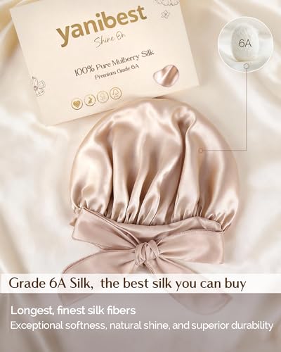 YANIBEST Mulberry Silk Sleep Bonnet for Women - Double Layer Hair Cap with Tie
