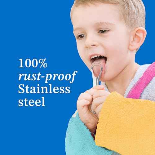Mouthology Tongue Scraper for Kids (2 Pack), Stainless Steel Tongue Cleaner (Reduce Bad Breath), Metal Tongue Scrubber for Children, Improve Oral Health