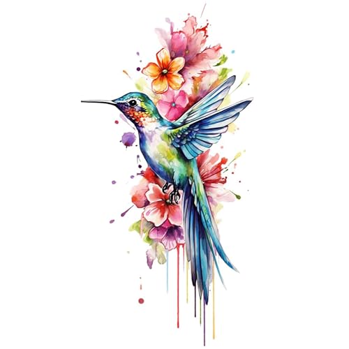 6 Pcs Colorful Hummingbird Flowers Temporary Tattoos Hands Party Favors for Men Women Fake Face Tattoos